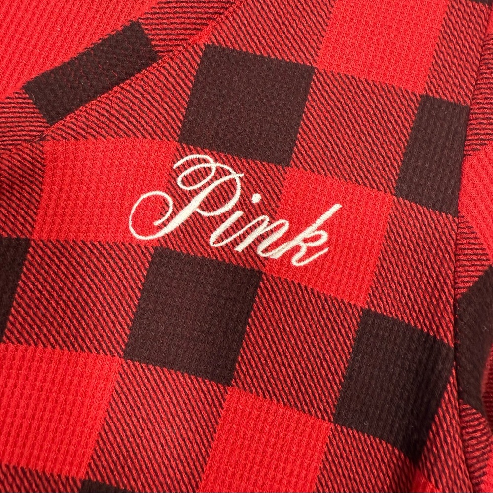 PINK Victoria’s Secret Thermal Sleep Onesie Buffalo Check Plaid Red Black - Picture 5 of 8